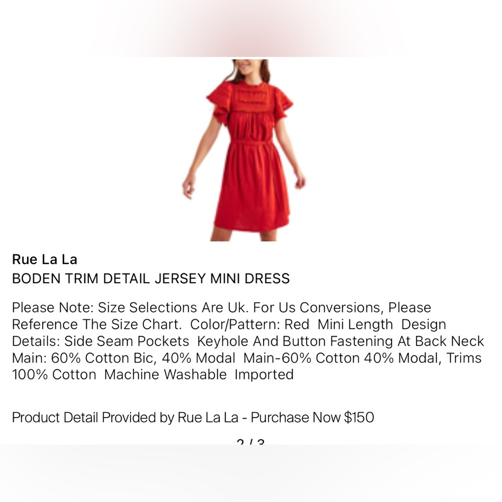 Boden Ruffle Trim Detail Jersey Mini Dress Tomato Red Cotton Blend High Neck 10R - Picture 8 of 10